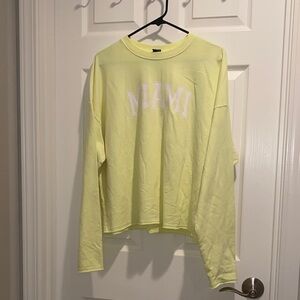 Neon Yellow Long Sleeve Thin Crewneck with Miami Print